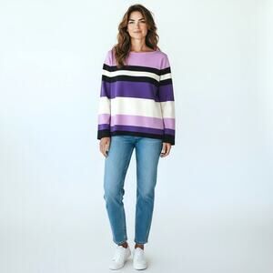 TALBOTS  Wide Stripe Boat Neck Top  M CottageCore Preppy Twee Office Casual